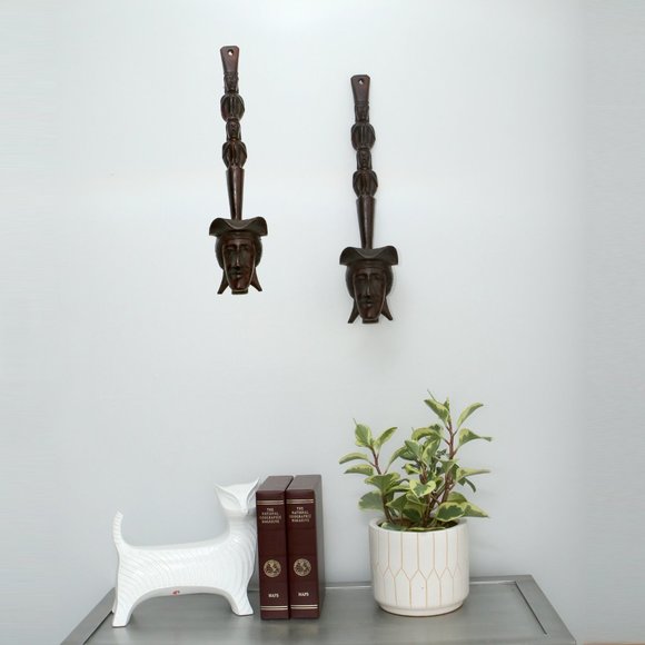 Vintage Indonesian Hand Carved Wood Tribal Figural Water Dipper Ladle Wall Decor - Picture 1 of 12
